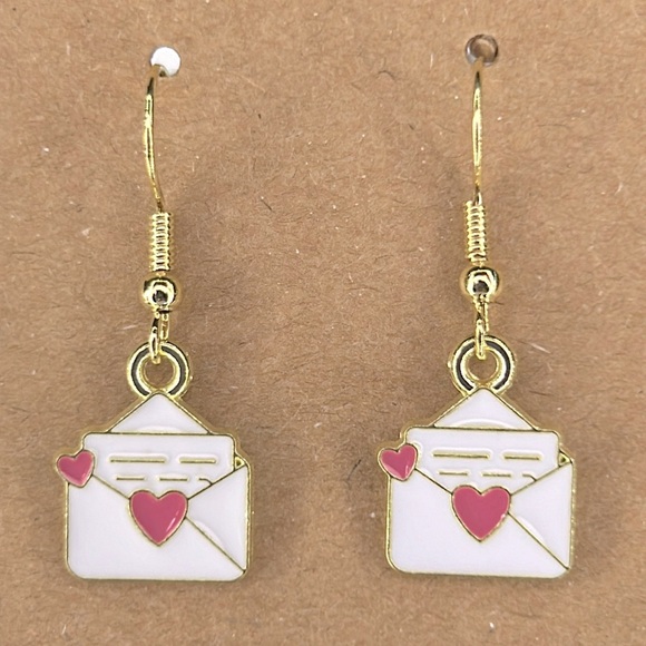 Fashion Jewelry Jewelry - Valentine Mail Envelope Dangle Earrings 18k Gold Plated Hook